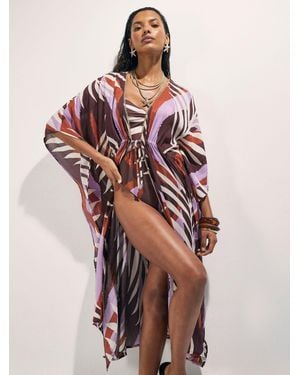 River Island River Island Palm Print Maxi Kaftan - Pink
