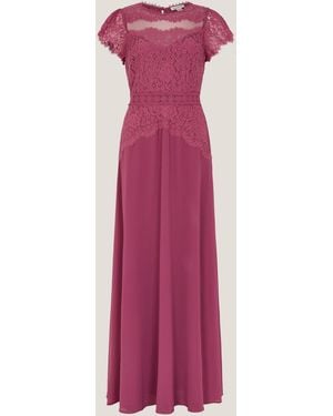 Monsoon Monike Short Sleeve Lace Maxi Bridesmaid Dress - Pink