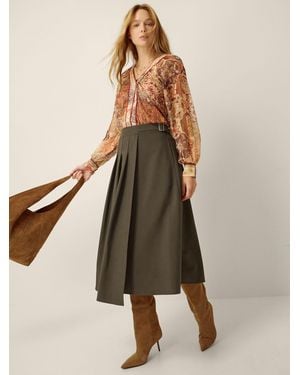 Monsoon Jillian Kilt Midi Skirt - Natural