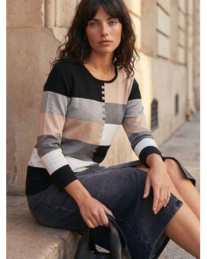 Roman Color Block Knit Blouse - Brown