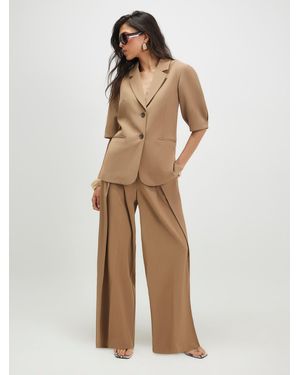 River Island River Island High Rise Belted Barrel Leg Pants - Natural