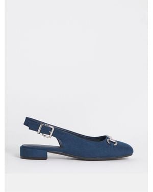 JD Williams Wide Fit Low Block Slingbacks Heels With Snaffle Trim - Blue