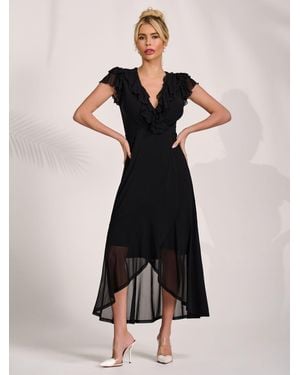 Jolie Moi Ruffled Mesh Maxi Dress - Black