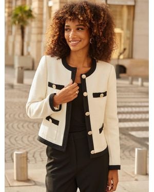 Sosandar Contrast Trim Boucle Jacket - Natural