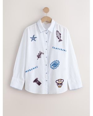 Next Relaxed Long Sleeve Shirt With Linen - White