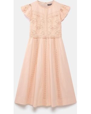 Mint Velvet Crochet Cotton Midi Dress - Pink