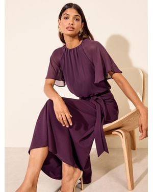 Friends Like These Aubergine Petite Jersey Chiffon Flutter Sleeve Midi Dress - Purple