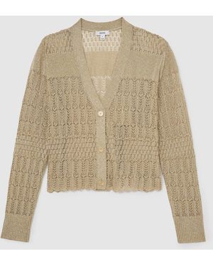 Reiss Suzanne Metallic Pointelle-Knit Cardigan - Natural