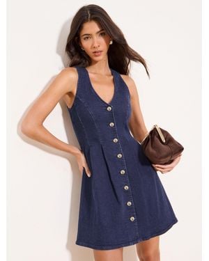 Lipsy Button Down Denim Mini Dress - Blue