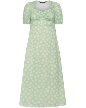 PixieGirl Petite Daisy Ruched Bust Midi Dress - Green