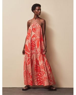 Ro & Zo Petite Floral Print Halter Neck 100% Cotton Dress - Red