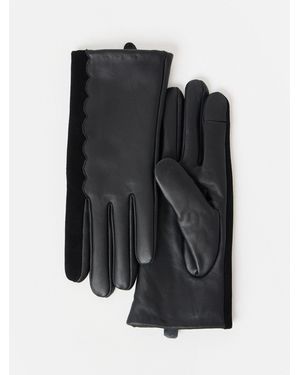 Oliver Bonas Scalloped Leather Gloves - Black