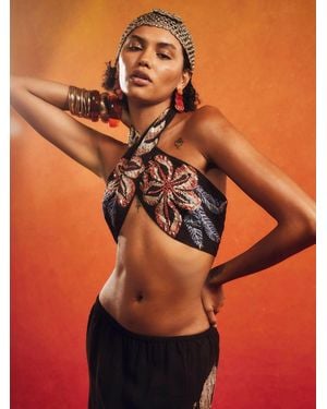 River Island River Island Terry De Havilland Beaded Floral Halter Neck Top - Orange