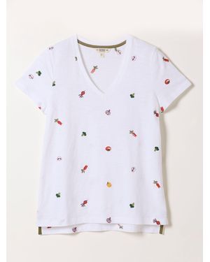 FatFace Demi Vegetable Embroidered T Shirt - Blue