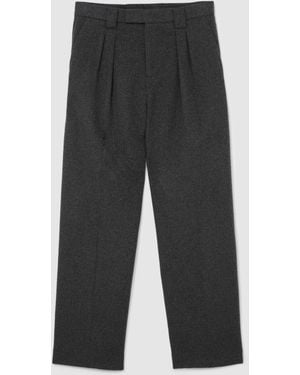 Reiss Charcoal Farrel Wool-Blend Flannel Relaxed-Fit Pleated Pants - Gray