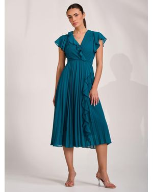 Jolie Moi Ruffle Pleated Chiffon Midi Dress - Blue