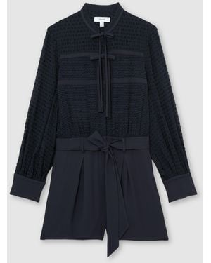 Reiss Embroidered Long-Sleeve Belted Playsuit - Blue