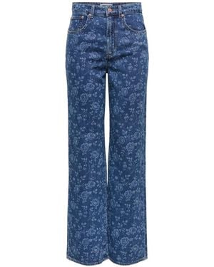 ONLY High Waist Wide Leg Rose Print Jeans - Blue