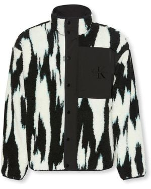 Calvin Klein Sherpa Printed Relaxed Mock Neck Jacket - Black