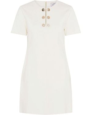 Gina Bacconi Jinny Button Split Neck A-Line Dress - White