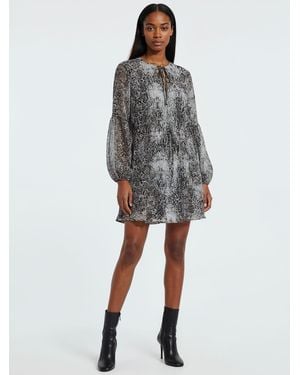 Religion Eternity Mini Dress With Neck Tie - Gray