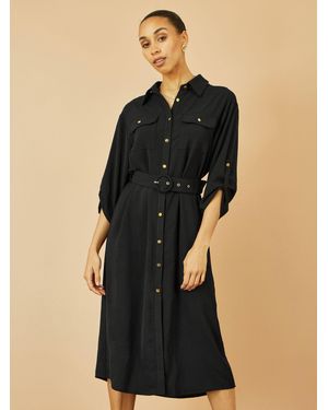 Yumi' Stretch-Midi-Hemdkleid - Schwarz