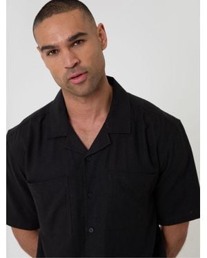 Threadbare Relaxed Fit Linen Blend Short Sleeve Shirt - Black