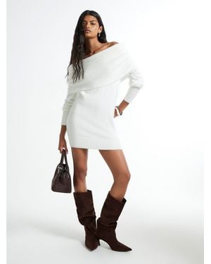 River Island Bardot Sweater Dress - White