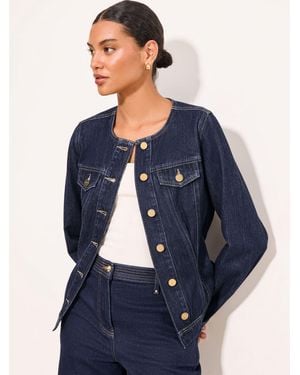 Lipsy Rinse Wash Collarless Cinched Waist Denim Jacket - Blue