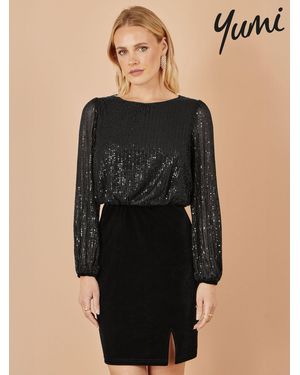 Yumi' Sequin And Velvet Mini Dress - Black