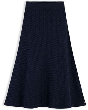 Tommy Hilfiger Cable Knit Relaxed A-Line Midi Skirt - Blue