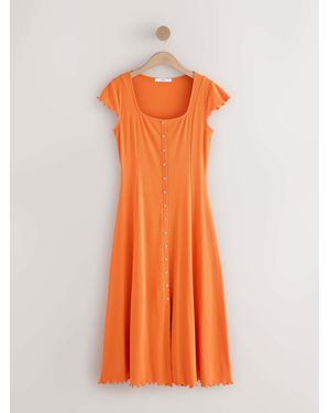 Next Kurzarm-Maxikleid Aus Jersey Mit Knopfleiste - Orange
