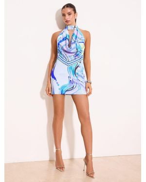 Lipsy Printed Halter Cowl Neck Mini Dress - Blue