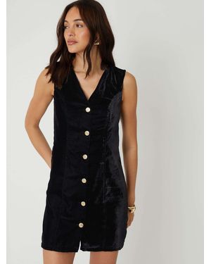 Threadbare Velvet Waistcoat Mini Dress - Black