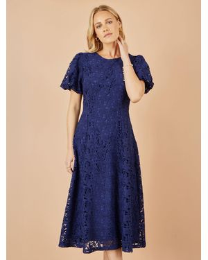 Yumi' Lace Midi Skater Dress - Blue
