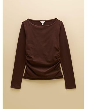 Joules Chocolate Double Layer Front Long Sleeve Boat Neck Jersey Top - Brown