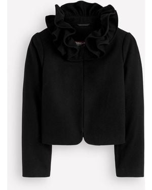 Boden Ruffle Neck Wool Jacket - Black