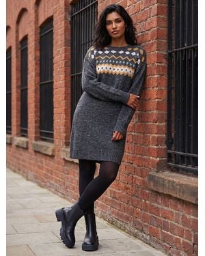Roman Nordic Print Knitted Sweater Dress - Gray