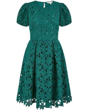 Yumi' Lace Skater Dress With Puff Sleeves - Green