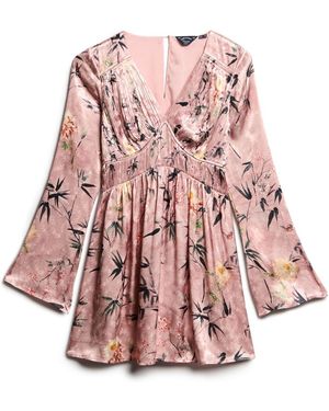 Superdry Flare Sleeve Jacquard Mini Dress - Pink