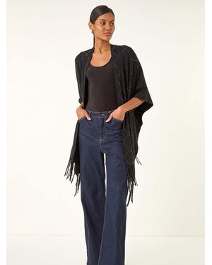 Roman Diamond Hotfix Knit Poncho - Blue