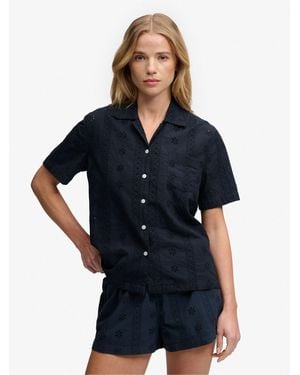 Superdry Heritage Broderie Short Sleeves Shirt - Blue