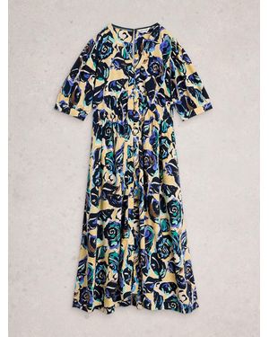 White Stuff Fern Linen Blend Dress - Blue