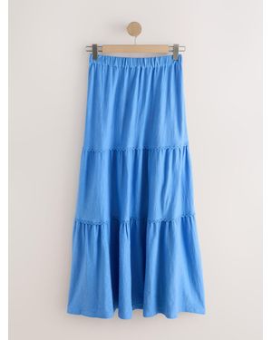 Next Cotton Tiered Maxi Skirt - Blue