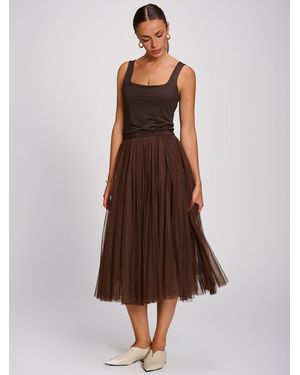 Jolie Moi Tulle Godet Midi Skirt - Brown
