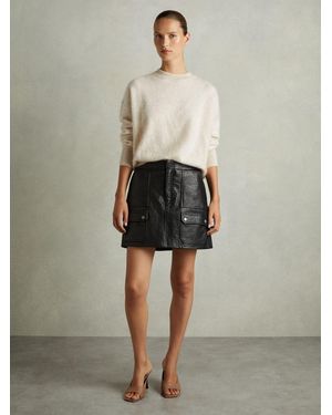 Reiss Parker Grained-Leather High-Rise Mini Skirt - Schwarz