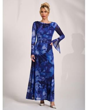 Jolie Moi Slash Neck Mesh Maxi Dress - Blue