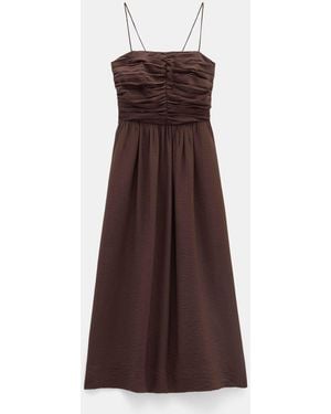 Hush Air Flow Thin Strap Gathered Midi Dress - Brown