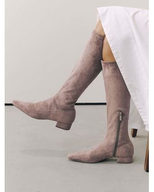 Next Taupe Standard Fit Forever Comfort Faux Suede Chisel Toe Knee High Sock Boots - Brown
