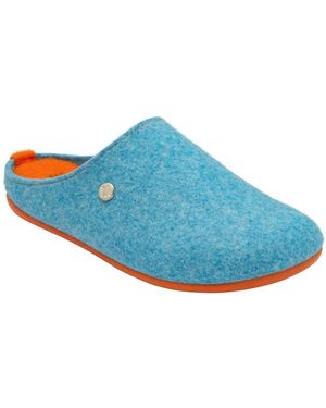 Lotus Textile Flat Mule Slippers - Blue